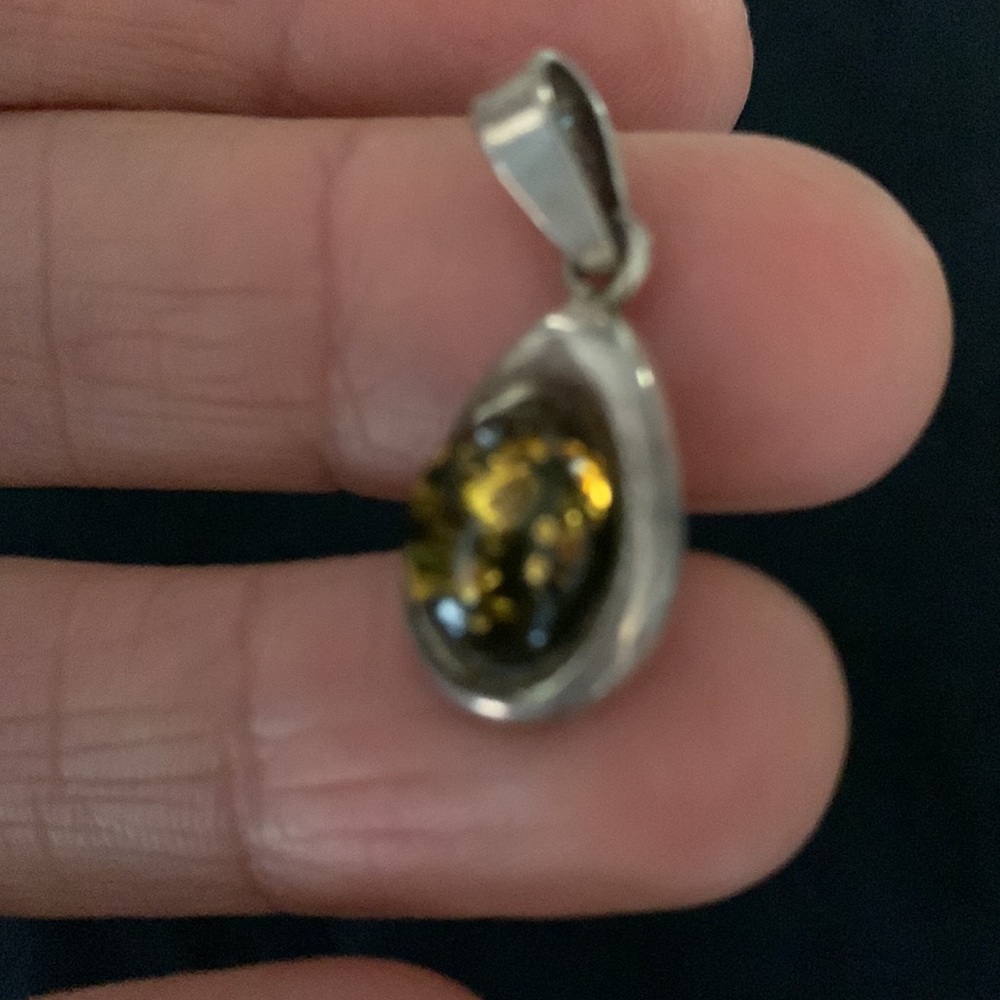 Sterling Silver And Green Amber Pendant